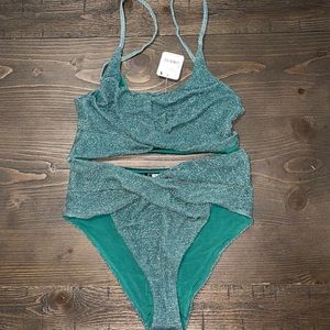 Free people beach riot high wasted bikini set top and bottom size large